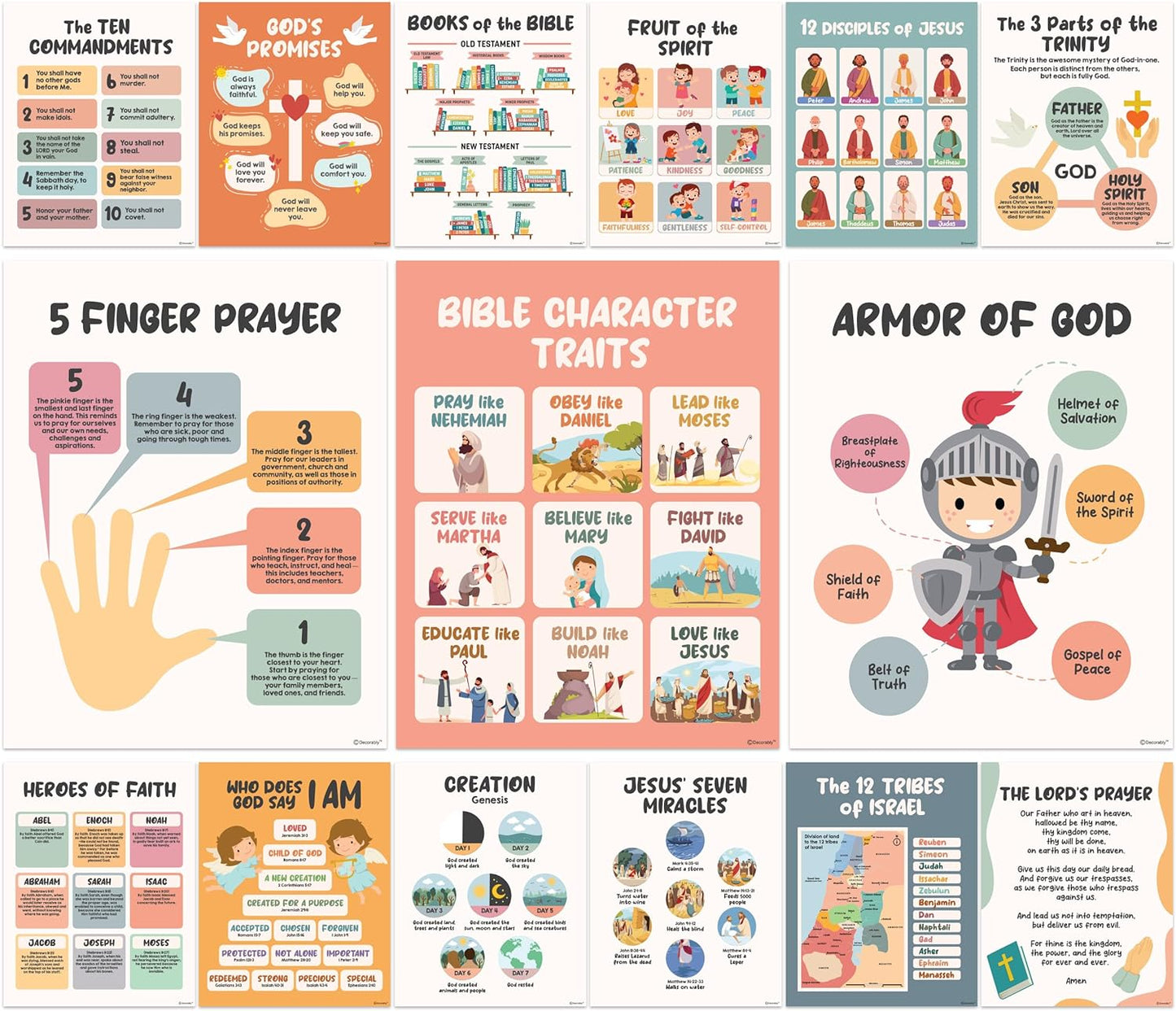 🎉Buy 2 Get 1 Free🎁CHRISTIAN POSTERS FOR KIDS( 9/15 POSTERS INCLUDED)