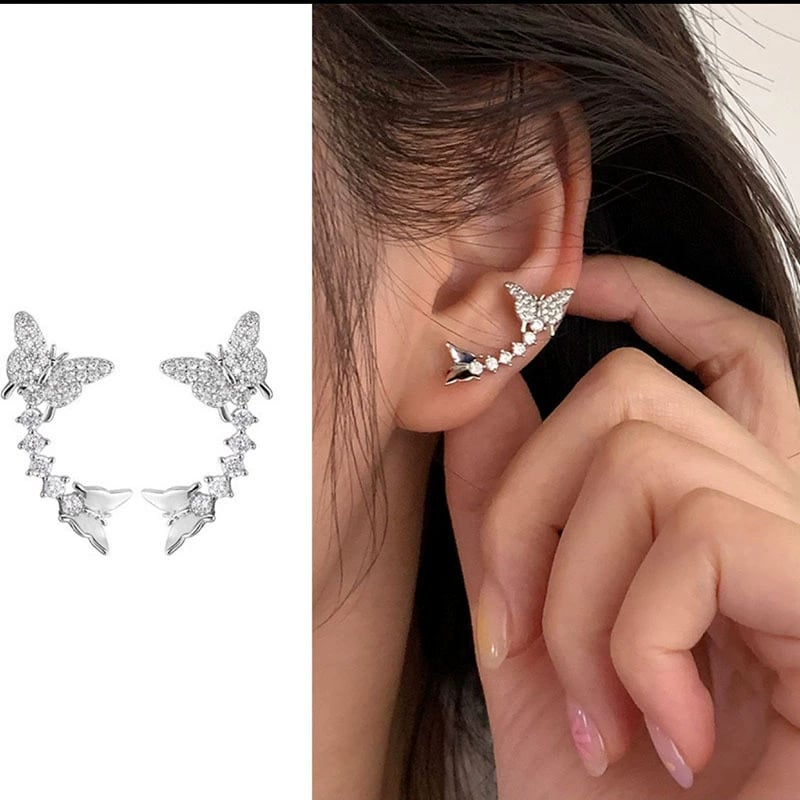 14K Gold-Plated Elegant Zircon Diamond Butterfly Crawlers