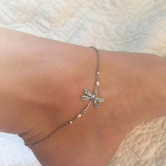BUY 1 GET 1 FREE TODAY--For Granddaughter--SILVER DRAGONFLY ANKLET WITH PEARL