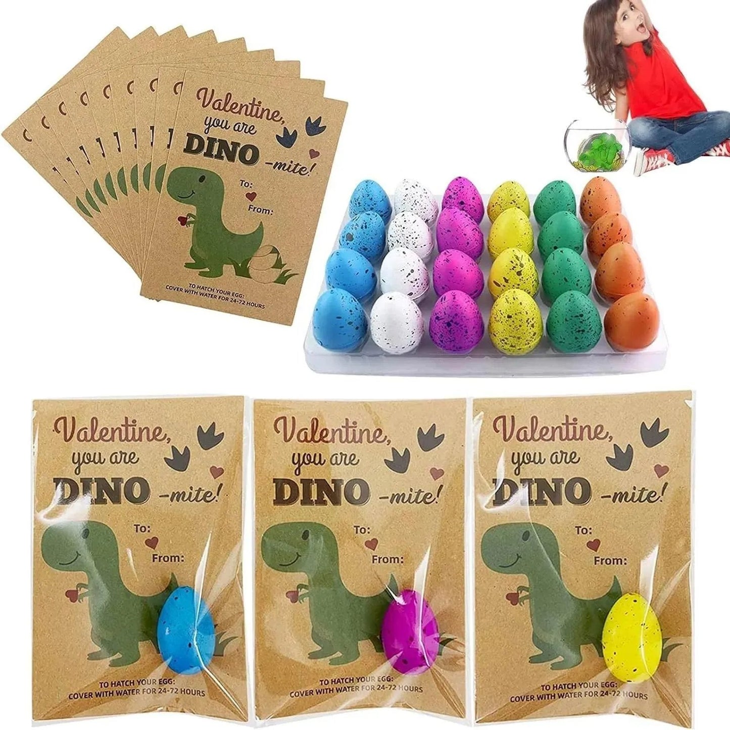 🦖12Pcs Valentines Day Cards with Dinosaur Eggs