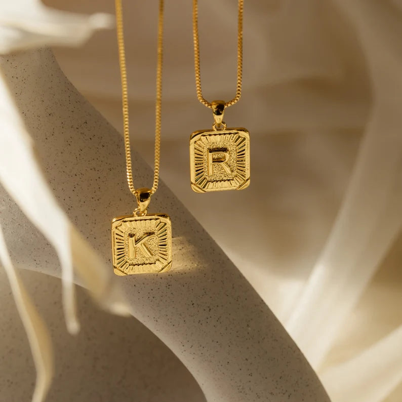 LAST DAY 49% OFF--18K Gold Square Initial Necklace Unisex