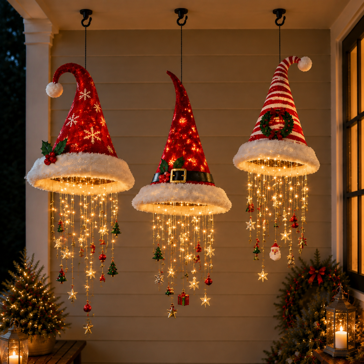 ๐
Lighted Santa Hat Hanging Chandelier ๐ | 3 Styles Warm LED Christmas String Light