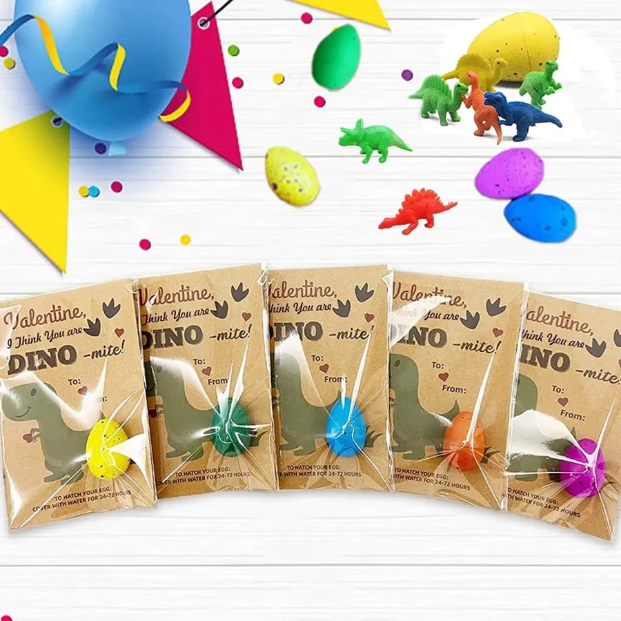 🦖12Pcs Valentines Day Cards with Dinosaur Eggs