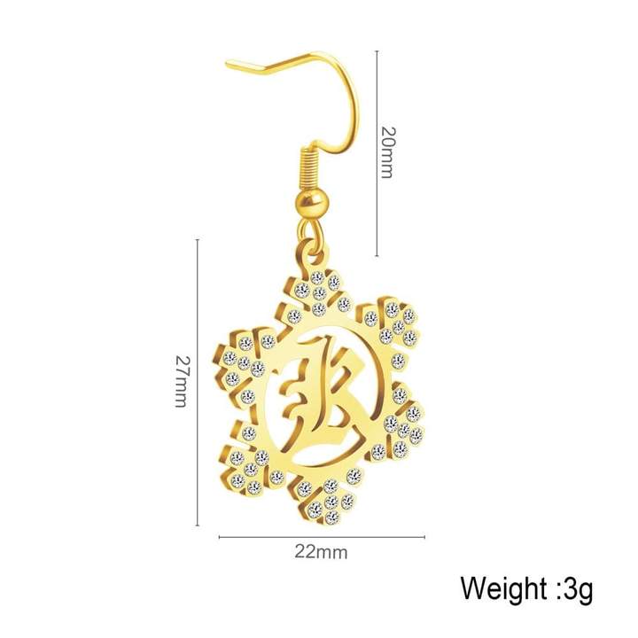 Mother's Day Gift Snowflake Initial Earring Regular