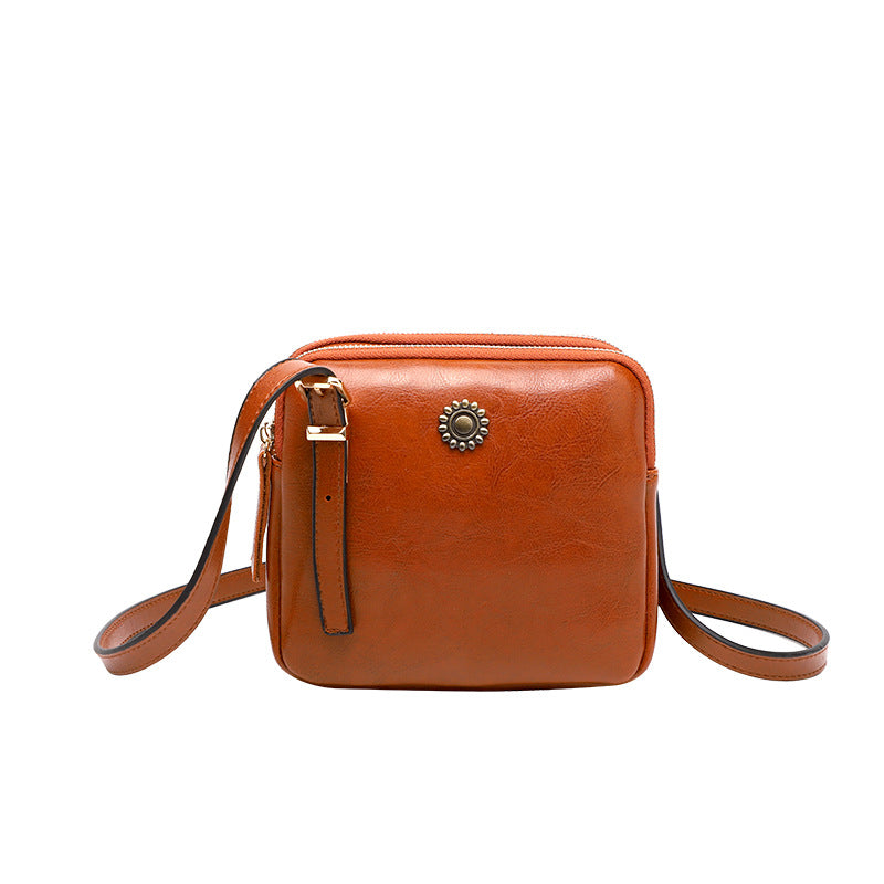 🔥Last Day Discount 70% Double Zipper Oil Wax Leather Bag