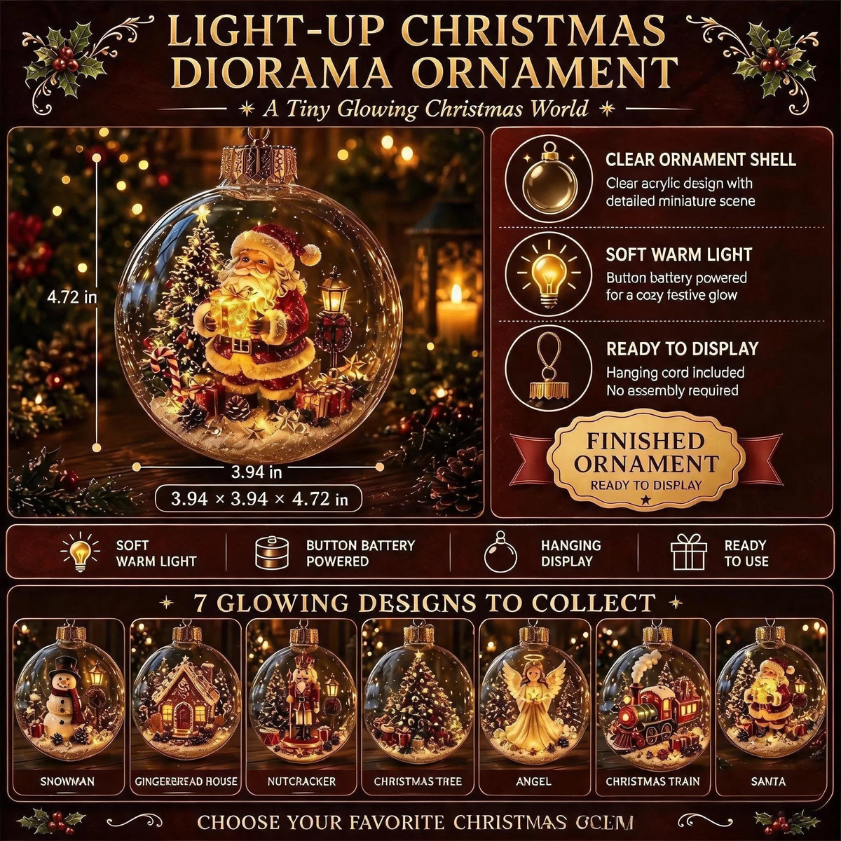 🎄Last Day 49% OFF -  Glowing Christmas Story Ornament – Light-Up Mini Holiday Scene