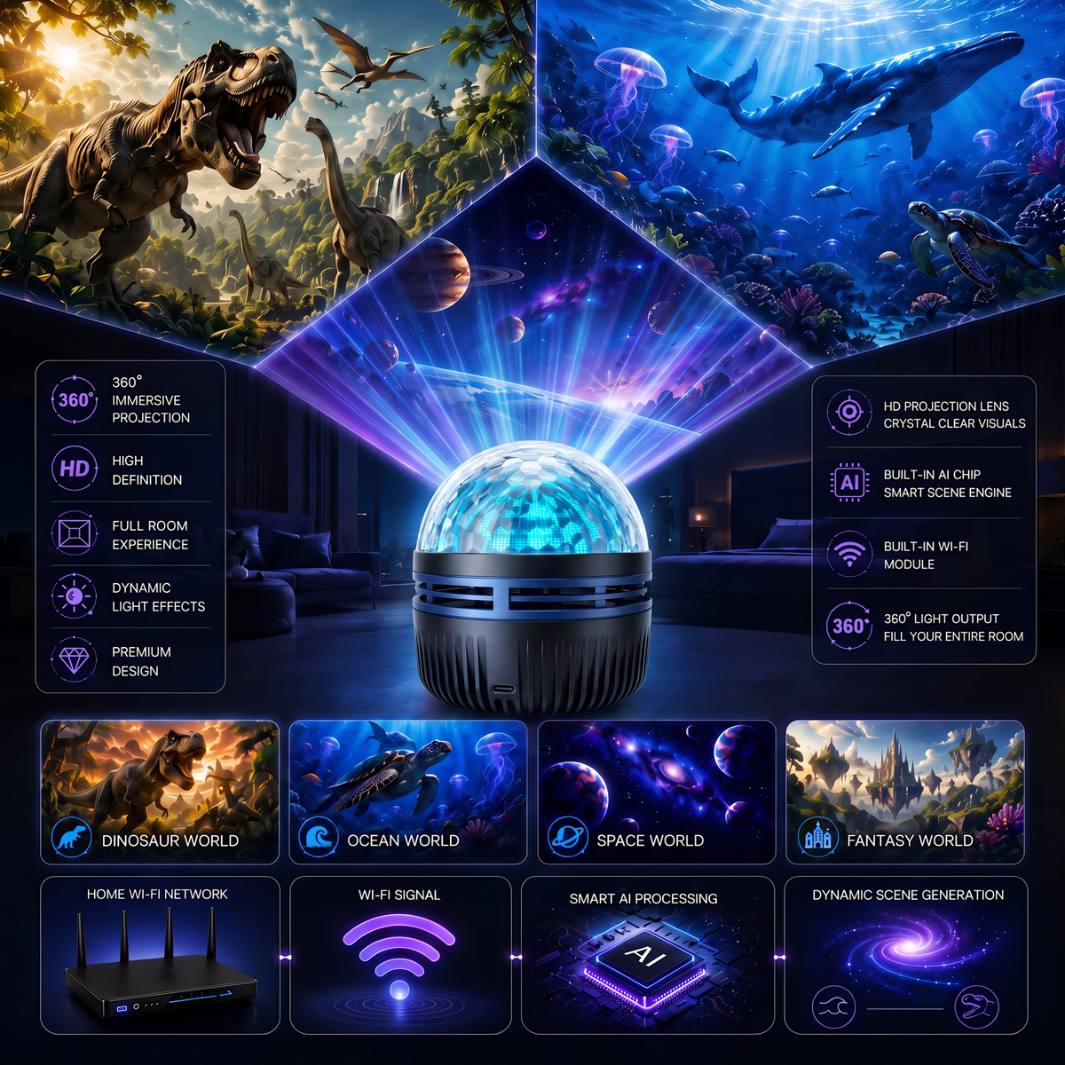 🔥Last Day 50% OFF🎁 - 360° Smart Holographic Starry Sky Projector (HD Smart Dynamic)
