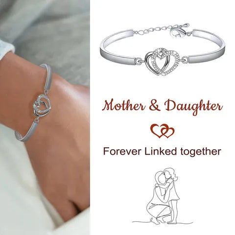 Early Christmas Sale--BUY 1 GET 1 FREE--Mother & Daughter Forever Linked Together Double Heart Bracelet