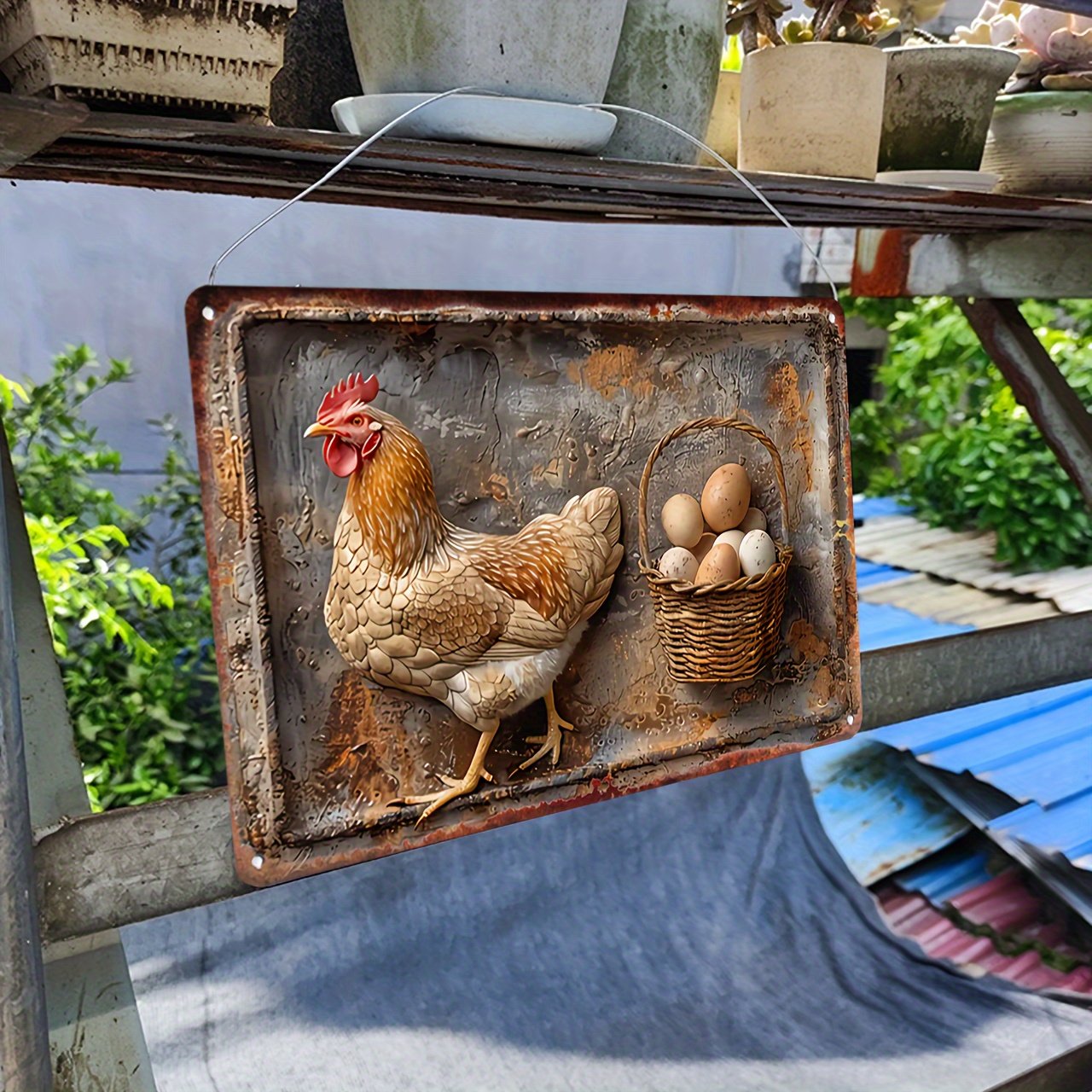 🔥LAST DAY ONLY 49% OFF 🎁Vintage Metal Sign "Chicken & Fresh Eggs"