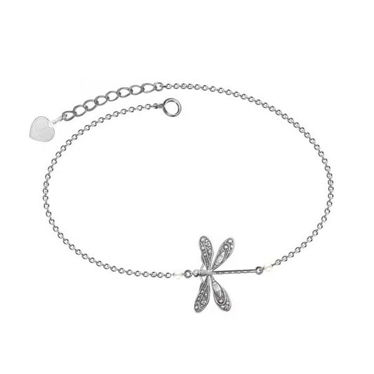 BUY 1 GET 1 FREE TODAY--For Granddaughter--SILVER DRAGONFLY ANKLET WITH PEARL