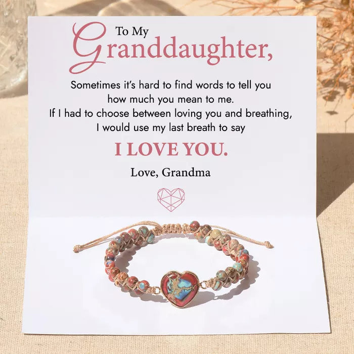 🥳To My Granddaughter, I Love You Till My Last Breath Jasper Heart Bracelet