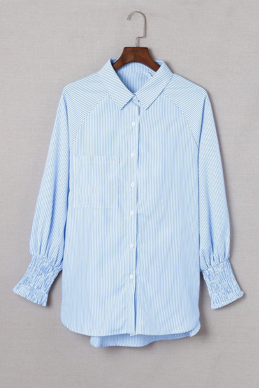 💥Mid-length smocked shirt with striped lapel and oversized drawdown sleeves