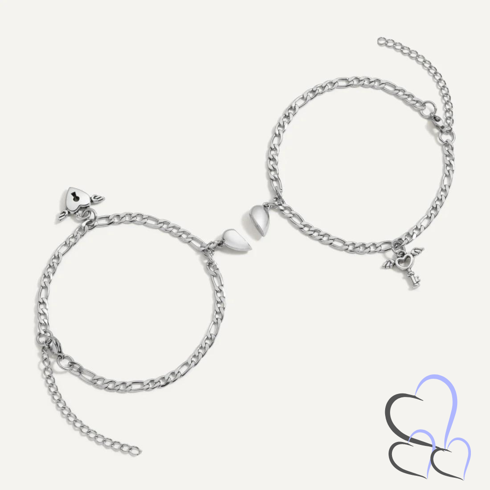 Lock&Key Magnetic Heart Bracelet Set