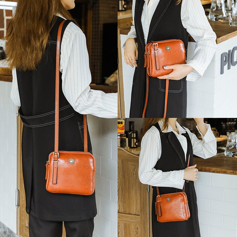 🔥Last Day Discount 70% Double Zipper Oil Wax Leather Bag