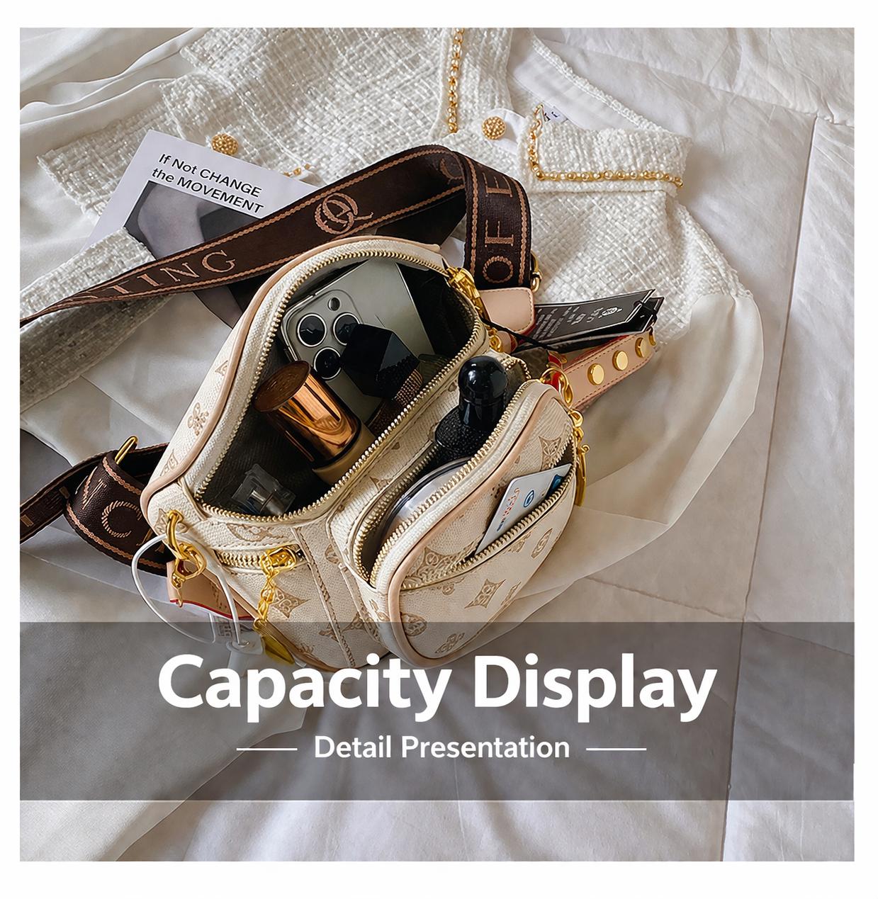 Women's PU Leather Adjustable Crossbody Bag - Lightweight Chest Sling Bag, Large Capacity Casual Fashion Trending Fanny Accessory, Casual Fashion Bag