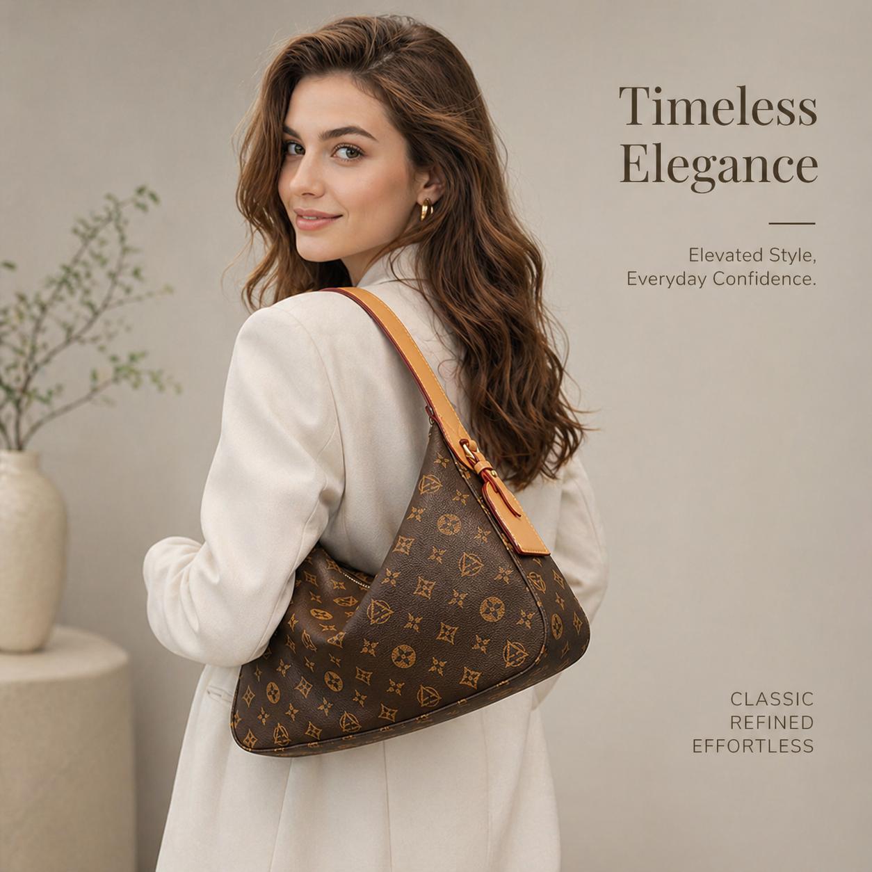 Slouchy Vintage Printed Hobo Bag Large Vegan Leather Commuter Tote for Women