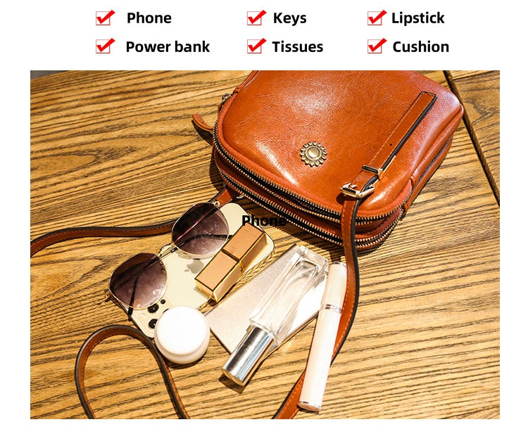 🔥Last Day Discount 70% Double Zipper Oil Wax Leather Bag