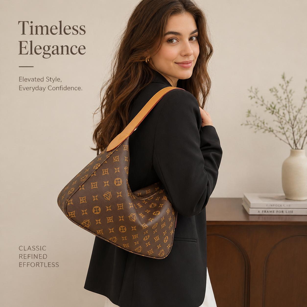 Slouchy Vintage Printed Hobo Bag Large Vegan Leather Commuter Tote for Women