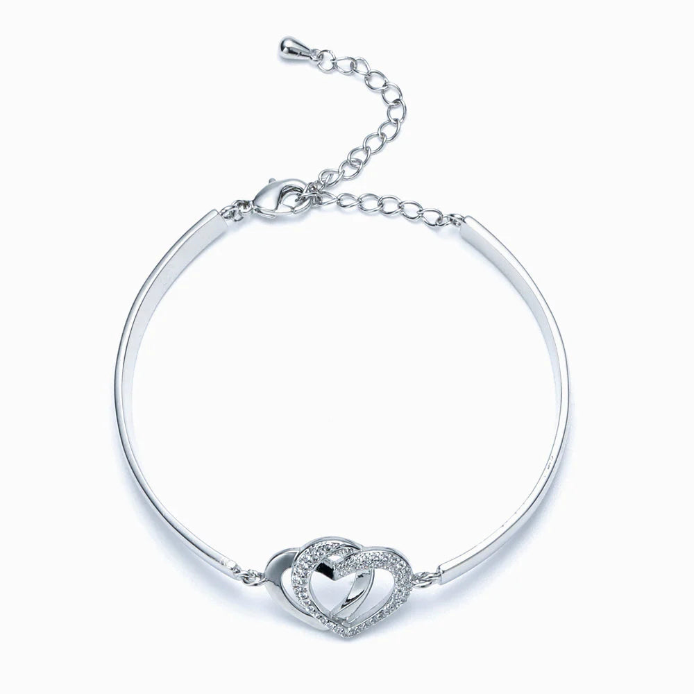 Early Christmas Sale--BUY 1 GET 1 FREE--Mother & Daughter Forever Linked Together Double Heart Bracelet