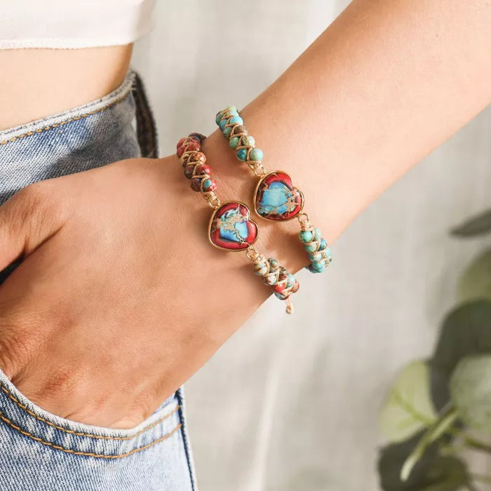 🥳To My Granddaughter, I Love You Till My Last Breath Jasper Heart Bracelet