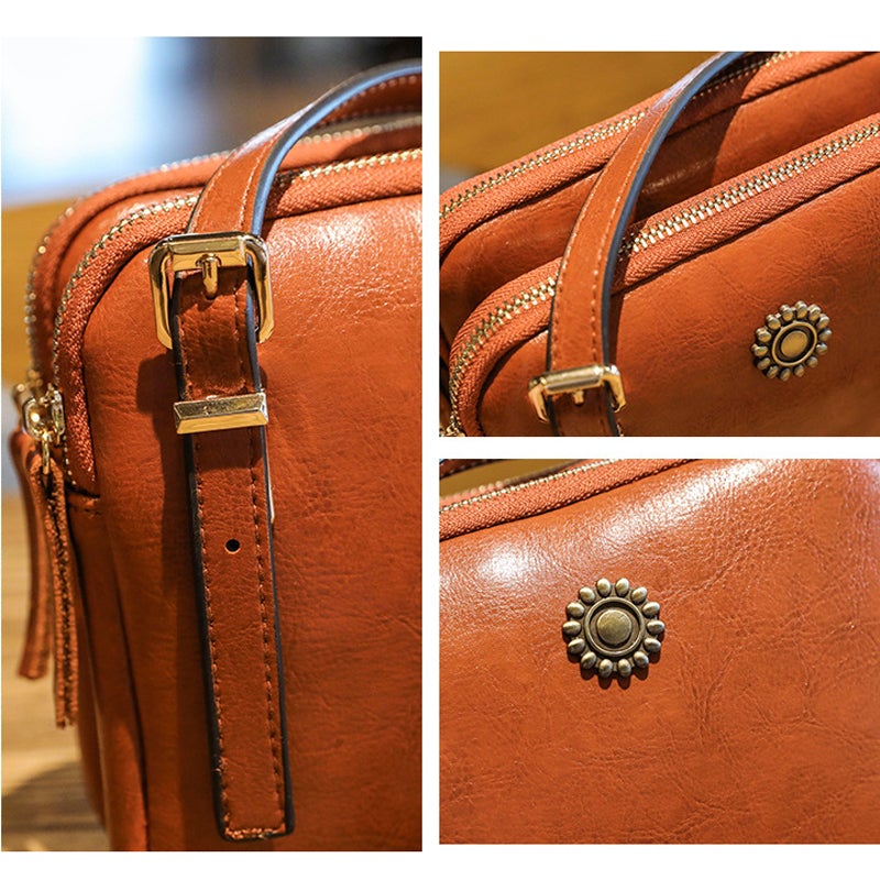 🔥Last Day Discount 70% Double Zipper Oil Wax Leather Bag