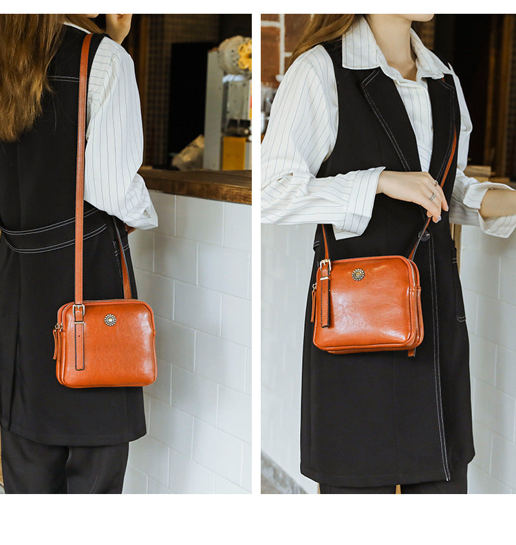 🔥Last Day Discount 70% Double Zipper Oil Wax Leather Bag