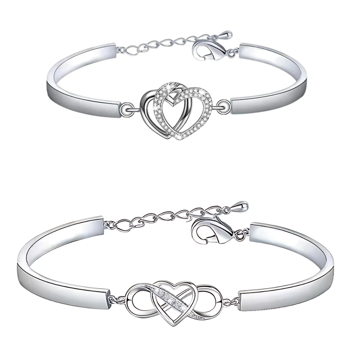 Early Christmas Sale--BUY 1 GET 1 FREE--Mother & Daughter Forever Linked Together Double Heart Bracelet