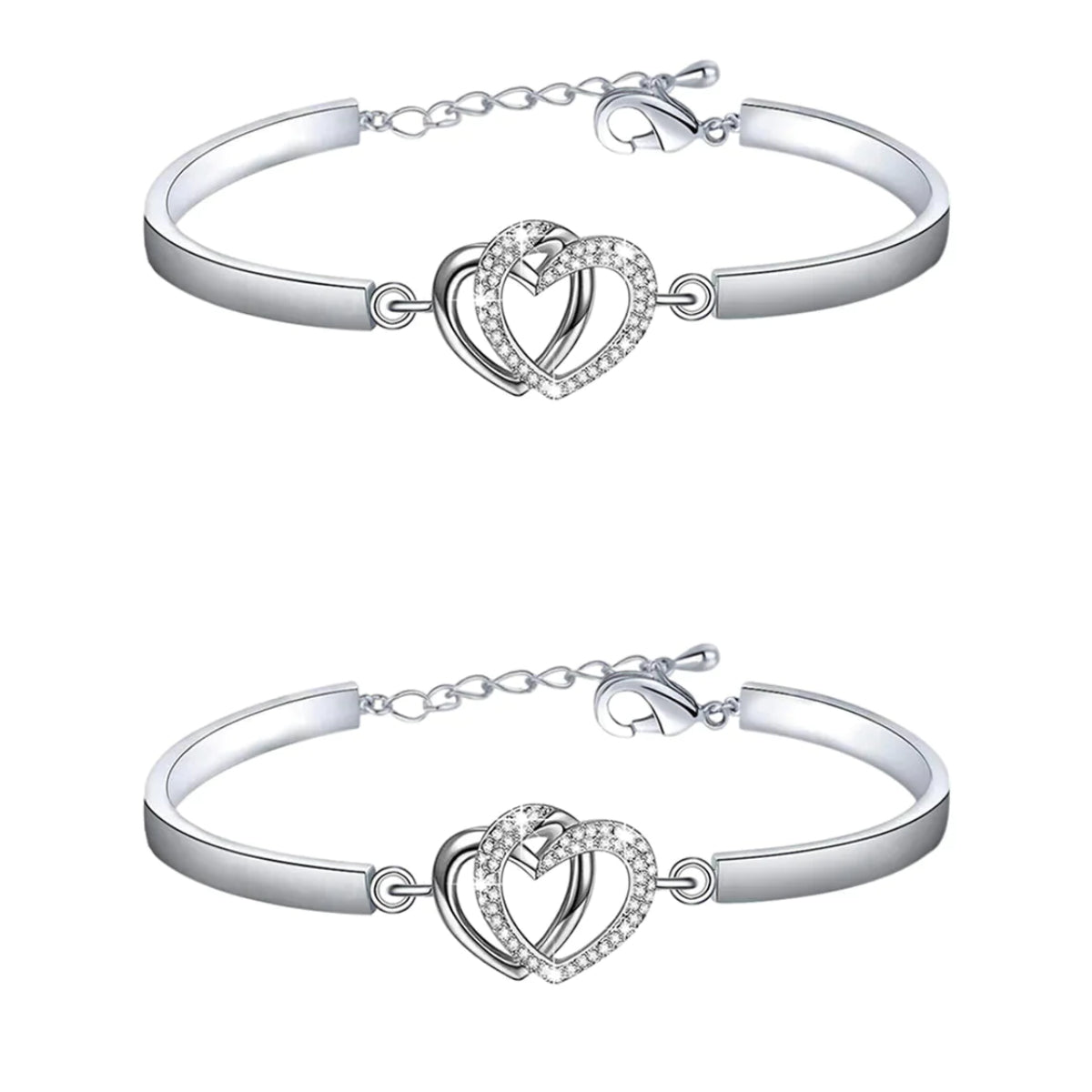 Early Christmas Sale--BUY 1 GET 1 FREE--Mother & Daughter Forever Linked Together Double Heart Bracelet