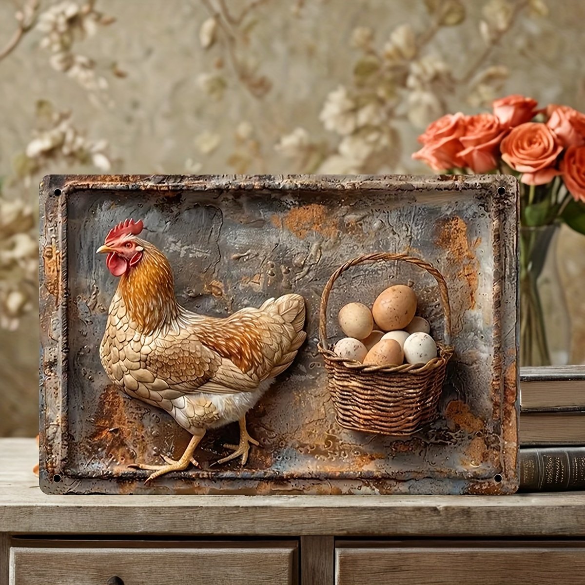 🔥LAST DAY ONLY 49% OFF 🎁Vintage Metal Sign "Chicken & Fresh Eggs"