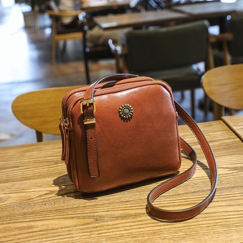 🔥Last Day Discount 70% Double Zipper Oil Wax Leather Bag