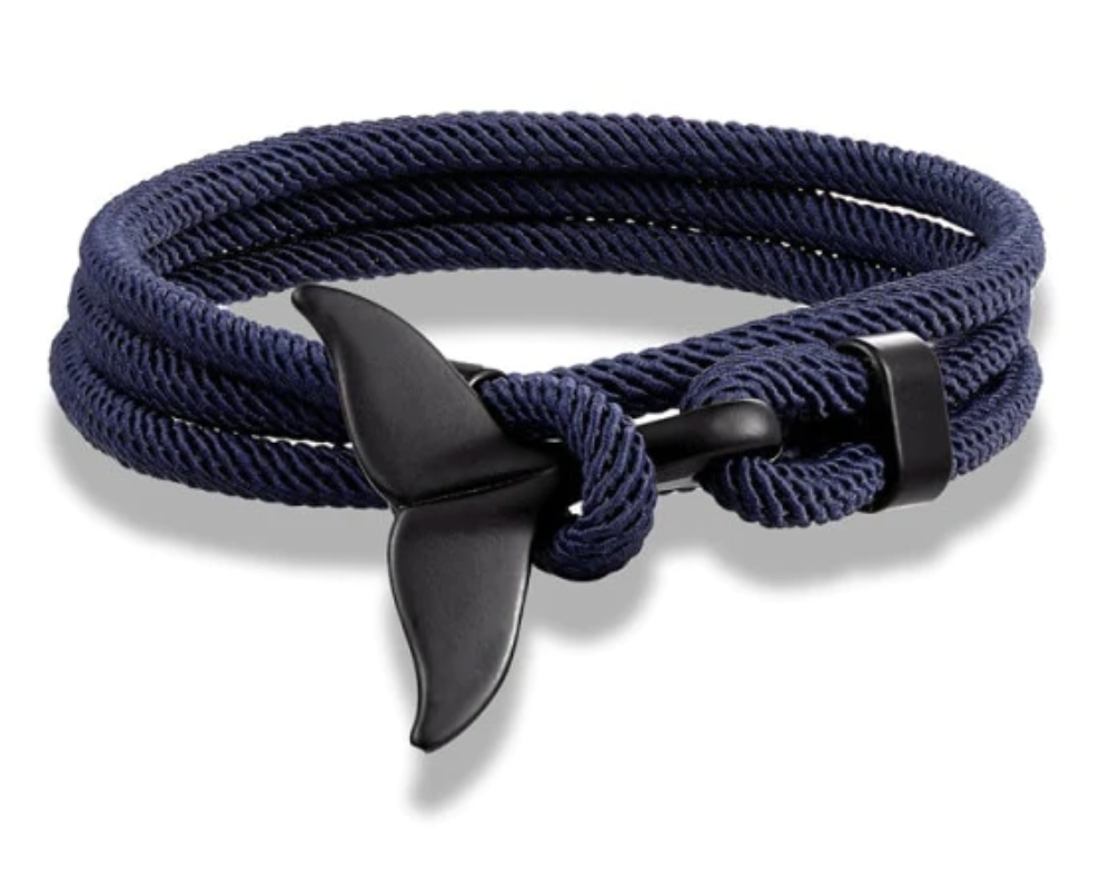 To My Grandson--Black Whale Tail Rope Bracelet