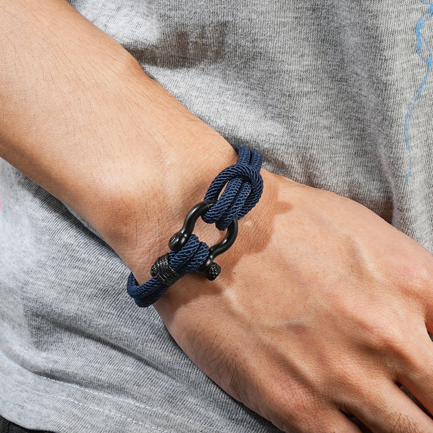 To My Grandson--Horseshoe Shackle Solid Rope Bracelet