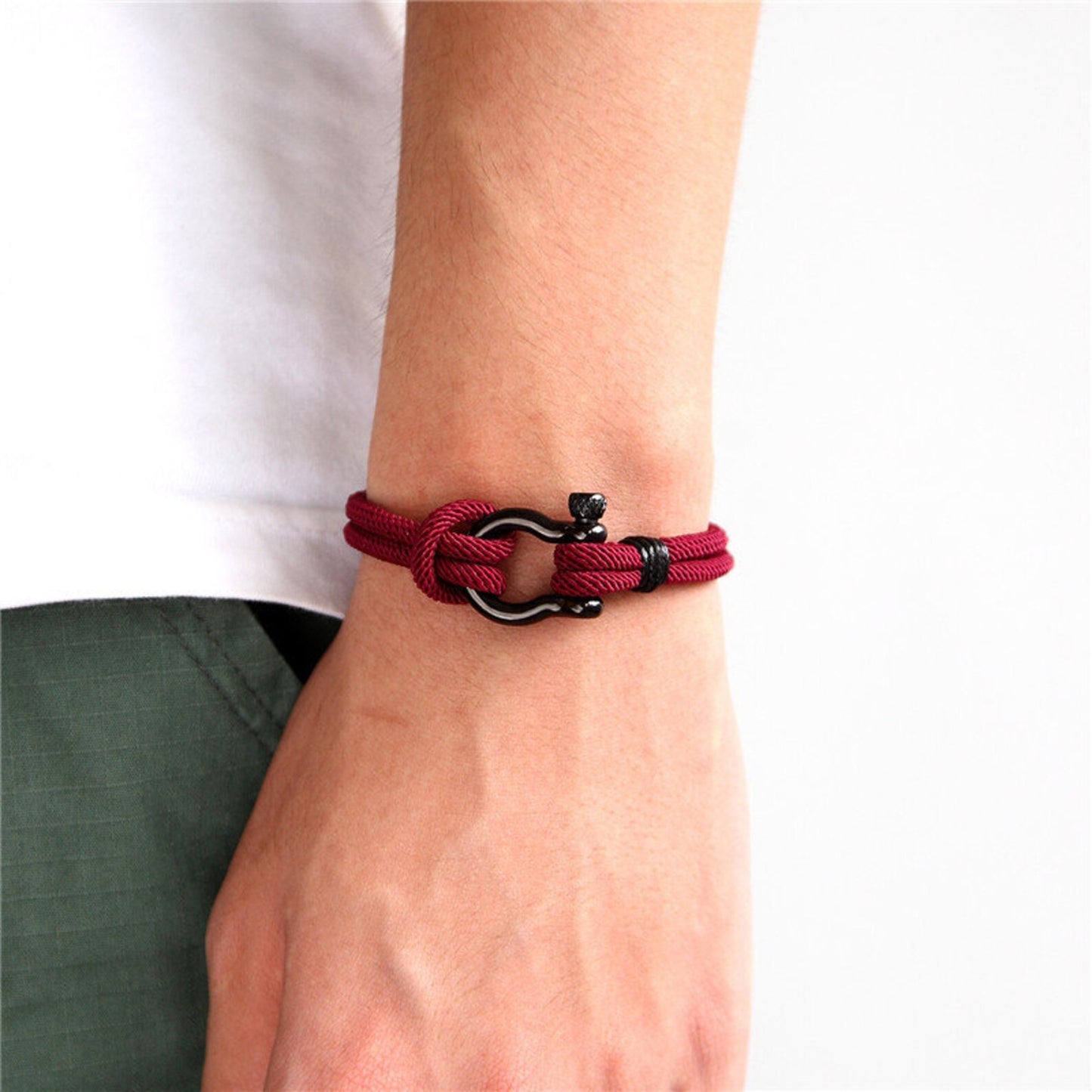 To My Grandson--Horseshoe Shackle Solid Rope Bracelet