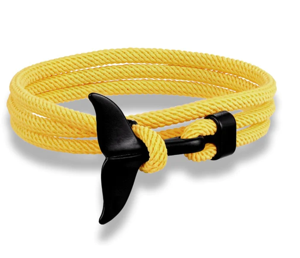 To My Grandson--Black Whale Tail Rope Bracelet