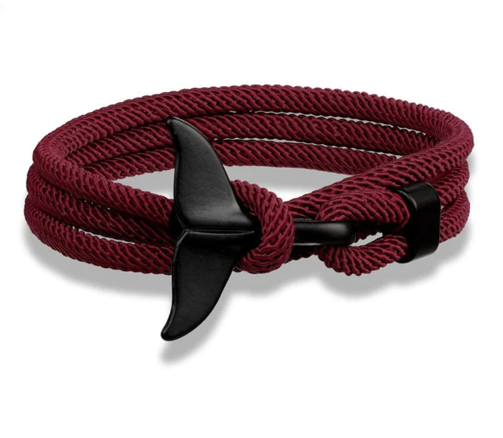 To My Grandson--Black Whale Tail Rope Bracelet