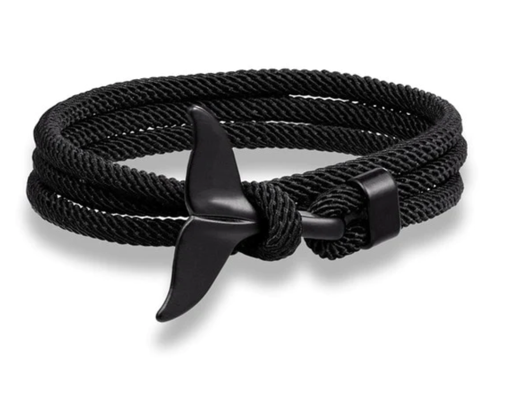 To My Grandson--Black Whale Tail Rope Bracelet