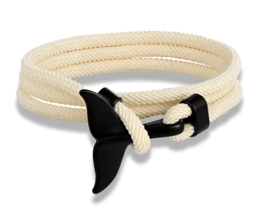 To My Grandson--Black Whale Tail Rope Bracelet