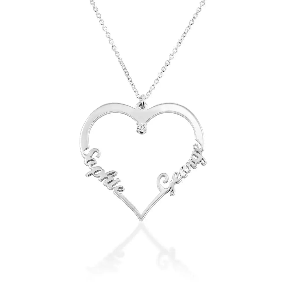 Mother's Day Gift Contour Heart Pendant Necklace with Two Names