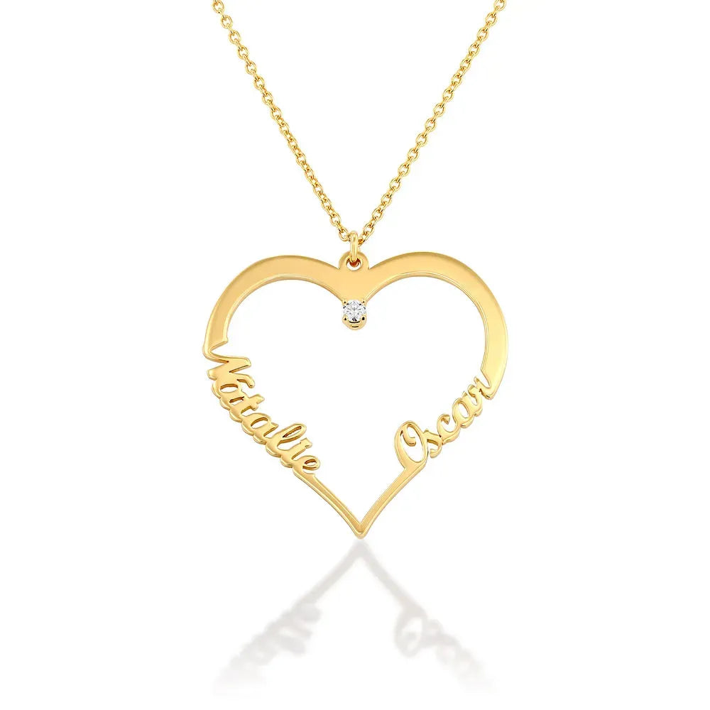 Mother's Day Gift Contour Heart Pendant Necklace with Two Names