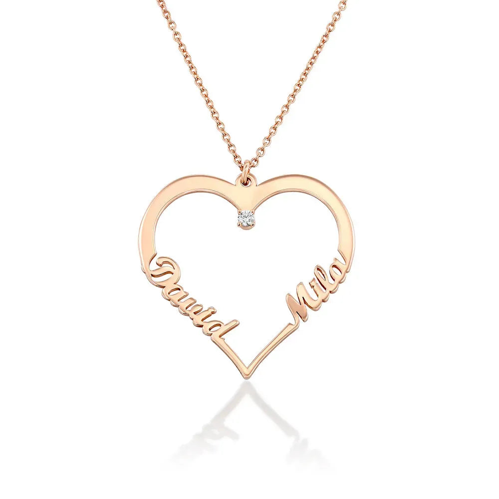 Mother's Day Gift Contour Heart Pendant Necklace with Two Names