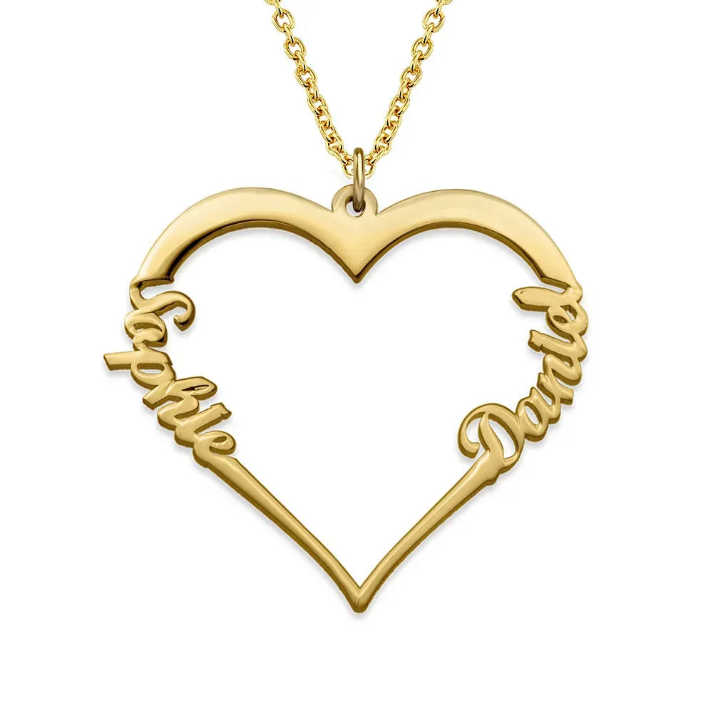 Mother's Day Gift Contour Heart Pendant Necklace with Two Names