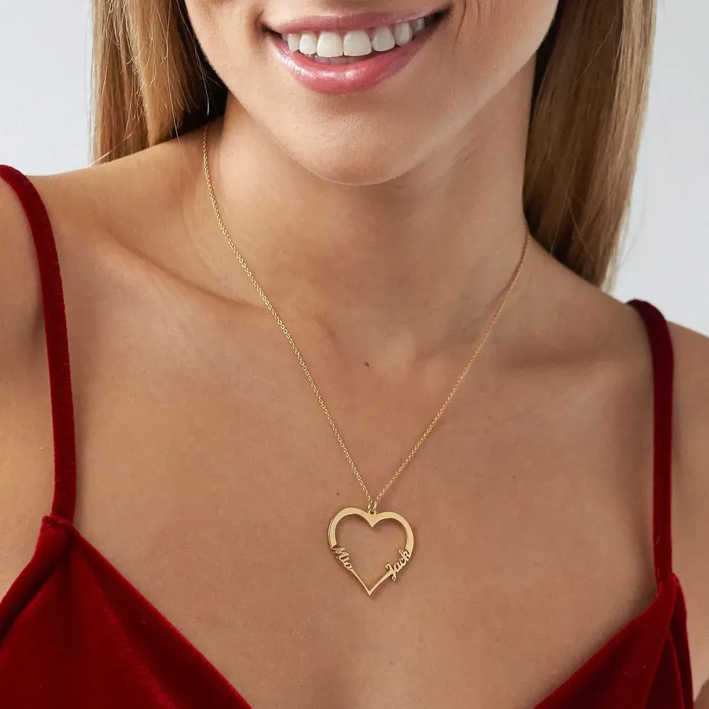 Mother's Day Gift Contour Heart Pendant Necklace with Two Names