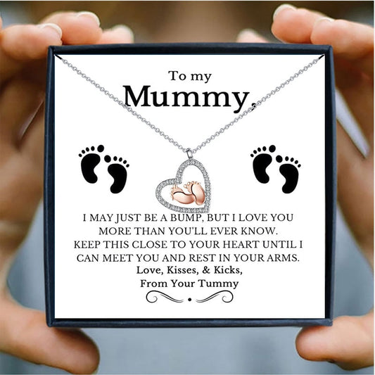 🤩Mother's Day Promotion💓To My Mummy Feet Heart Necklace With Message Card Gift