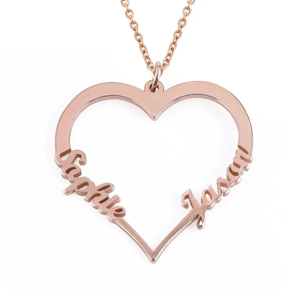 Mother's Day Gift Contour Heart Pendant Necklace with Two Names