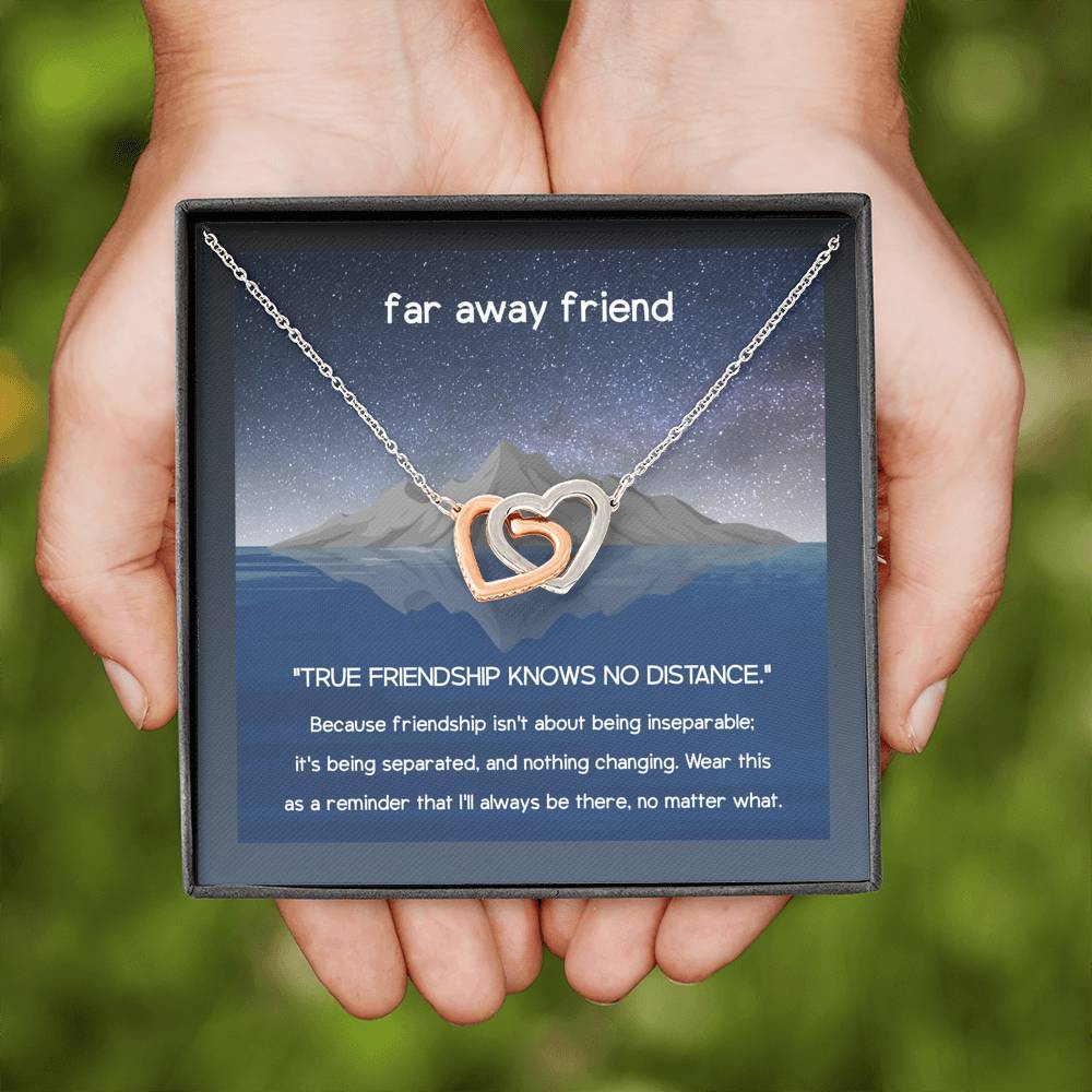 True Friendship Knows No Distance Interlocking Hearts Necklace Gift For Friend