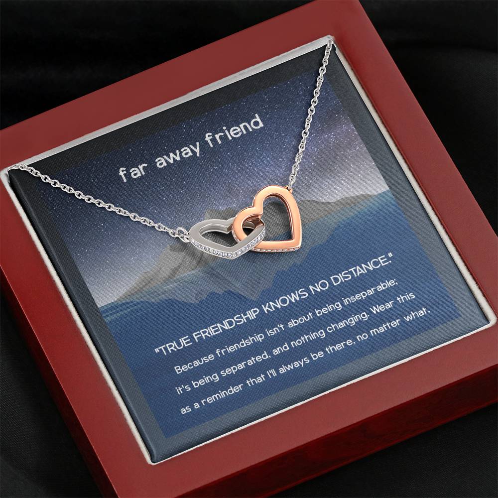 True Friendship Knows No Distance Interlocking Hearts Necklace Gift For Friend