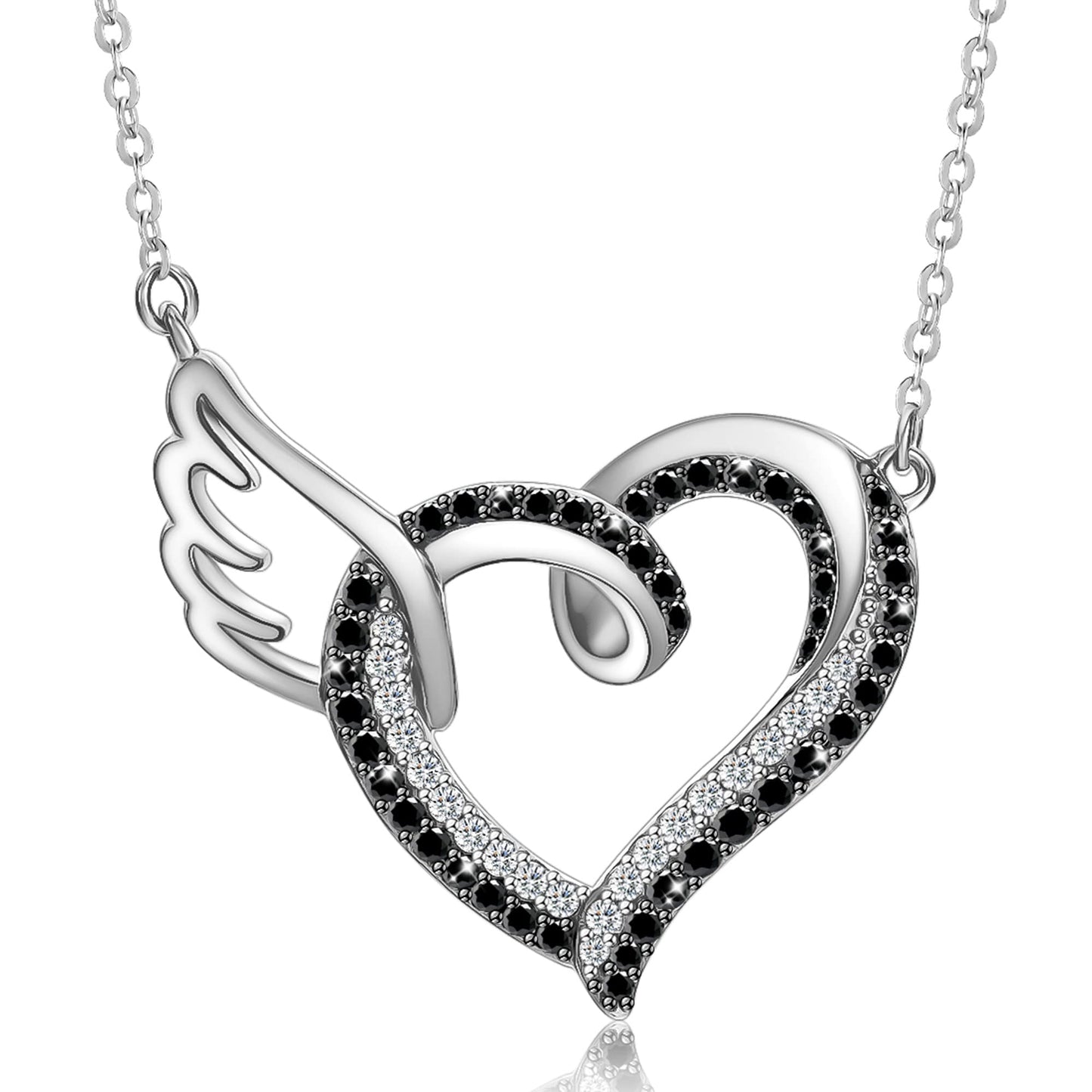 For Memorial - I'll Hold You in My Heart Until I Can Hold You in Heaven Black Diamond Necklace